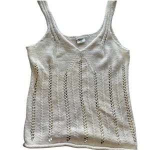 Abercrombie & Fitch Cream Pointelle Knit V-Neck Tank Top Sleeveless Sweater Med